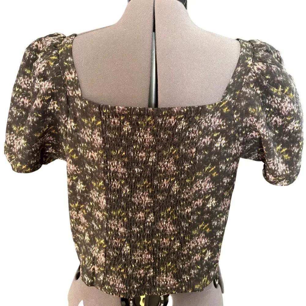 Madewell Womens Size L Floral Square Neck Puff Sleeve Smocked Back Blouse Top